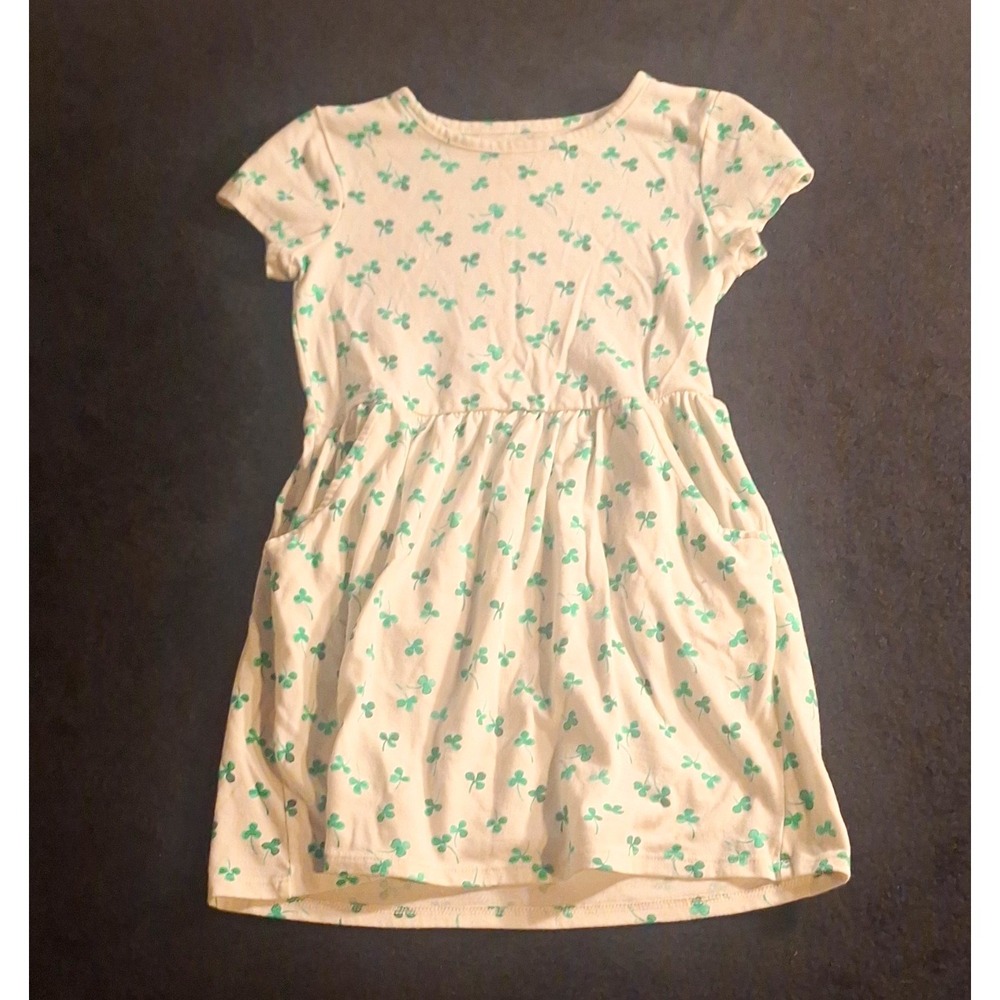 Cat & Jack Girls Clover Fit & Flare Cap Sleeve Knit Dress White Green S 6/7